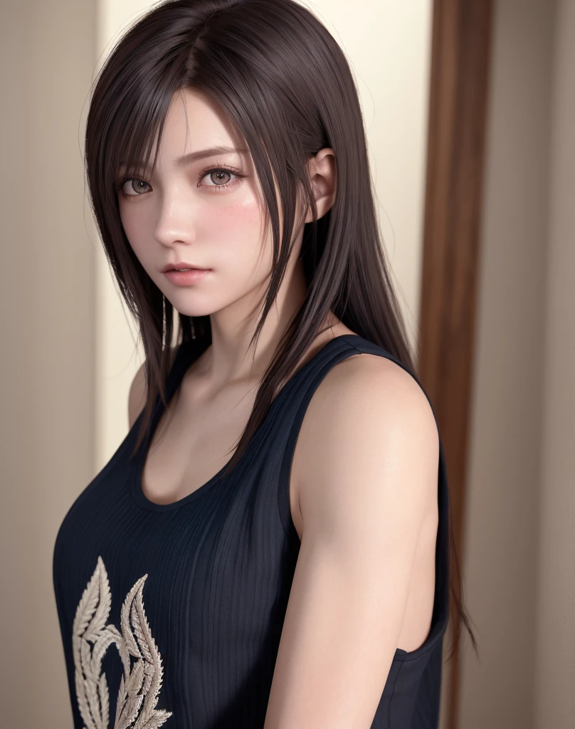 high quality picture, masutepiece, detailed hair texture, Detailed skin texture, Detailed Cloth Texture, 8K, Add fabric details, ultra detailed skin texture, ultra detailed photographic, Skin pores, Portrait of a girl, wearing tank top,