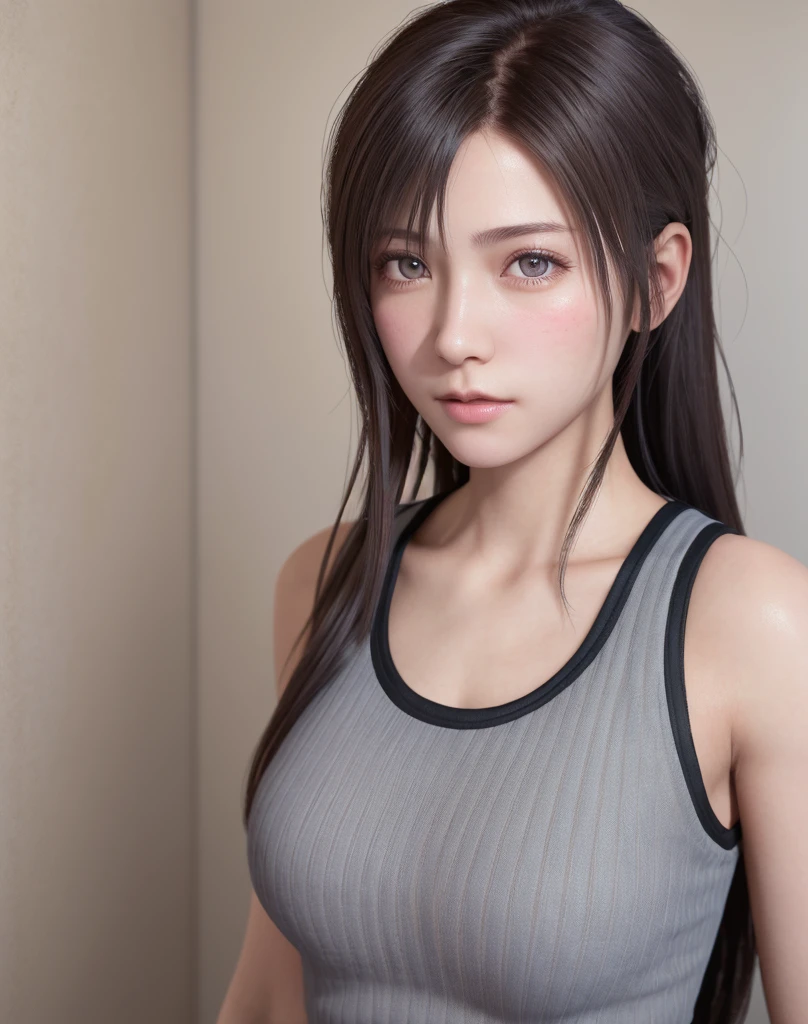 high quality picture, masutepiece, detailed hair texture, Detailed skin texture, Detailed Cloth Texture, 8K, Add fabric details, ultra detailed skin texture, ultra detailed photographic, Skin pores, Portrait of a girl, wearing tank top,