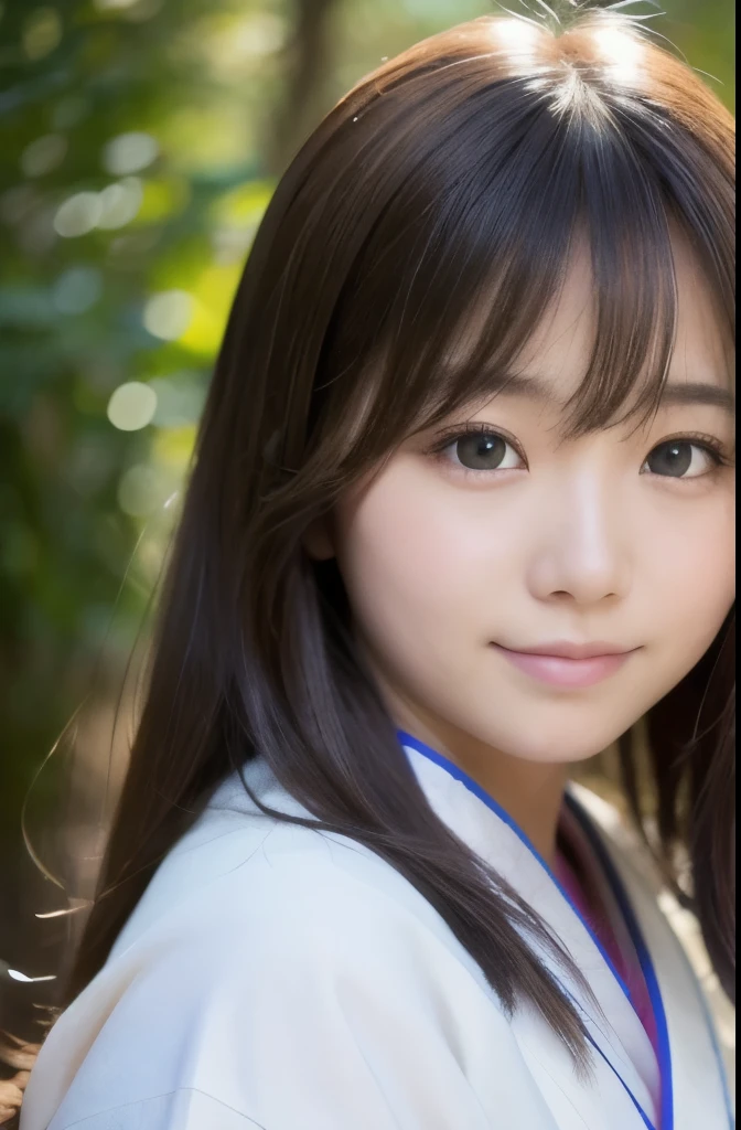 best quality, face focus, soft light, ultra high res, (photorealistic:1.4), RAW photo,(Shinozaki Ai), white skin, kawaii,
1 Japanese girl, solo, cute, (smile), (pupil, lights in the eyes), detailed beautiful face, Medium-sized breasts,(high resolution detail of human skin texture),(long hair),(portrait), upper body, white traditional kimono, outdoor,