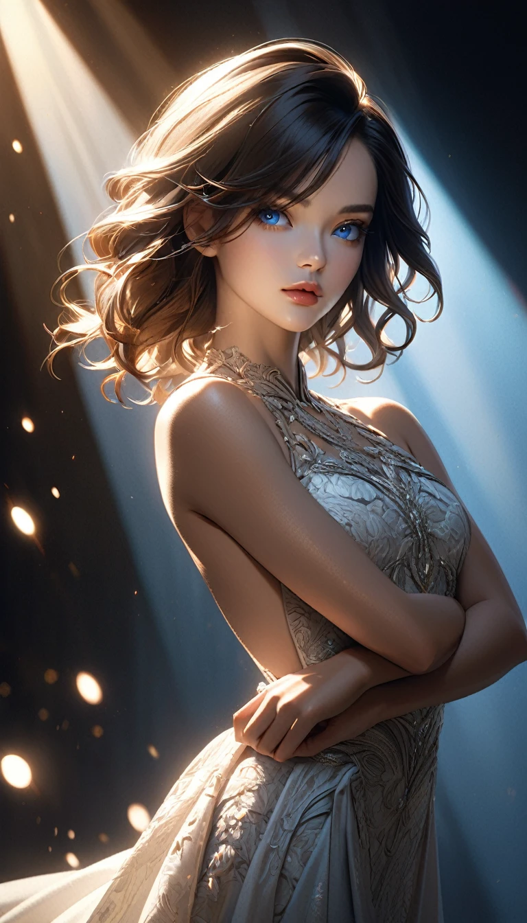 Holland Roden, wearing ballroom dancing outfit transparent. professionally retouched, soft lighting, realistic, smooth face, perfect eyes, sharp focus on eyes, 8 k, high definition, insanely detailed, intricate, elegant. against the background of the ballroom.
