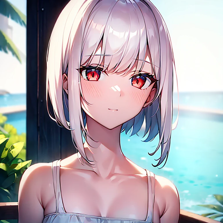 (girl)(white short hair)(red eyes)(relaxing)4K