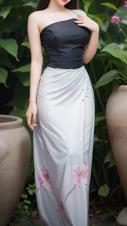 Burmese girl with attractive curvy full body. Friends full-length bikini, (full black 🖤 dress)High hips, big hips reflective long dress painted with flower patterns, only dress. hi gh hips High resolution High resolution natural background High resolution HD 3D, 8K cartoon anime