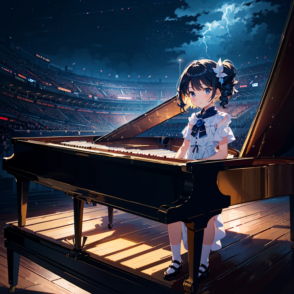 {{{Masterpiece, highest quality, high resolution background}}}, bright and beautiful atmosphere, 1 girl (7 , round face, baby facebreasts, very fashionable clothes, piano recital, girl who plays the piano well , a storm of applause breaks out in the audience seats,
"deltamon_sdXL :0.73) >Deltamon"