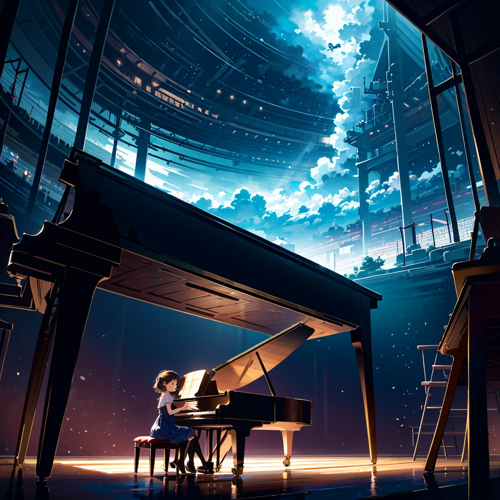 {{{Masterpiece, highest quality, high resolution background}}}, bright and beautiful atmosphere, 1 girl (7 years old, round face, baby face), small breasts, very fashionable clothes, piano recital, girl who plays the piano well , a storm of applause breaks out in the audience seats,
"deltamon_sdXL :0.73) >Deltamon"