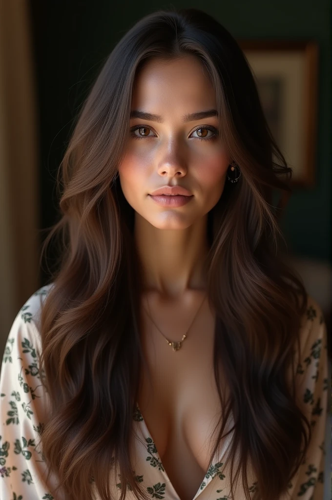 Portrait of beautiful brunette girl identical to India Eisley