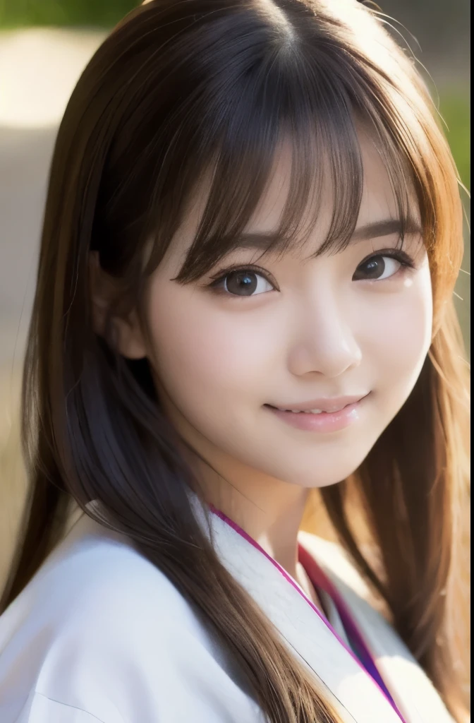 best quality, face focus, soft light, ultra high res, (photorealistic:1.4), RAW photo,(Shinozaki Ai), white skin, kawaii,
1 Japanese girl, solo, cute, (smile), (pupil, lights in the eyes), detailed beautiful face, Medium-sized breasts,(high resolution detail of human skin texture),(long hair),(portrait), upper body, white traditional kimono, outdoor,