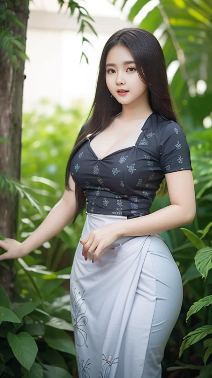 Burmese girl with attractive curvy full body.  Friends full-length bikini, (full black 🖤 +green dress)High hips, big hips reflective long dress painted with flower patterns, only dress.  hi gh hips  High resolution  High resolution  natural background  High resolution  HD  3D,  8K cartoon anime 