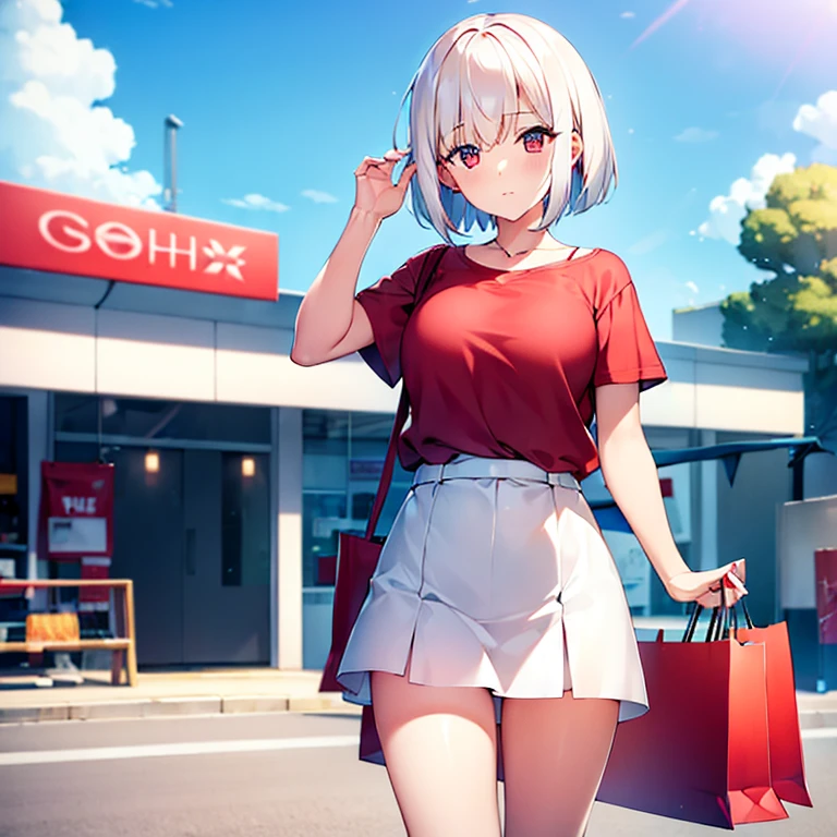 (girl)(white short hair)(red eyes)(shopping)4K