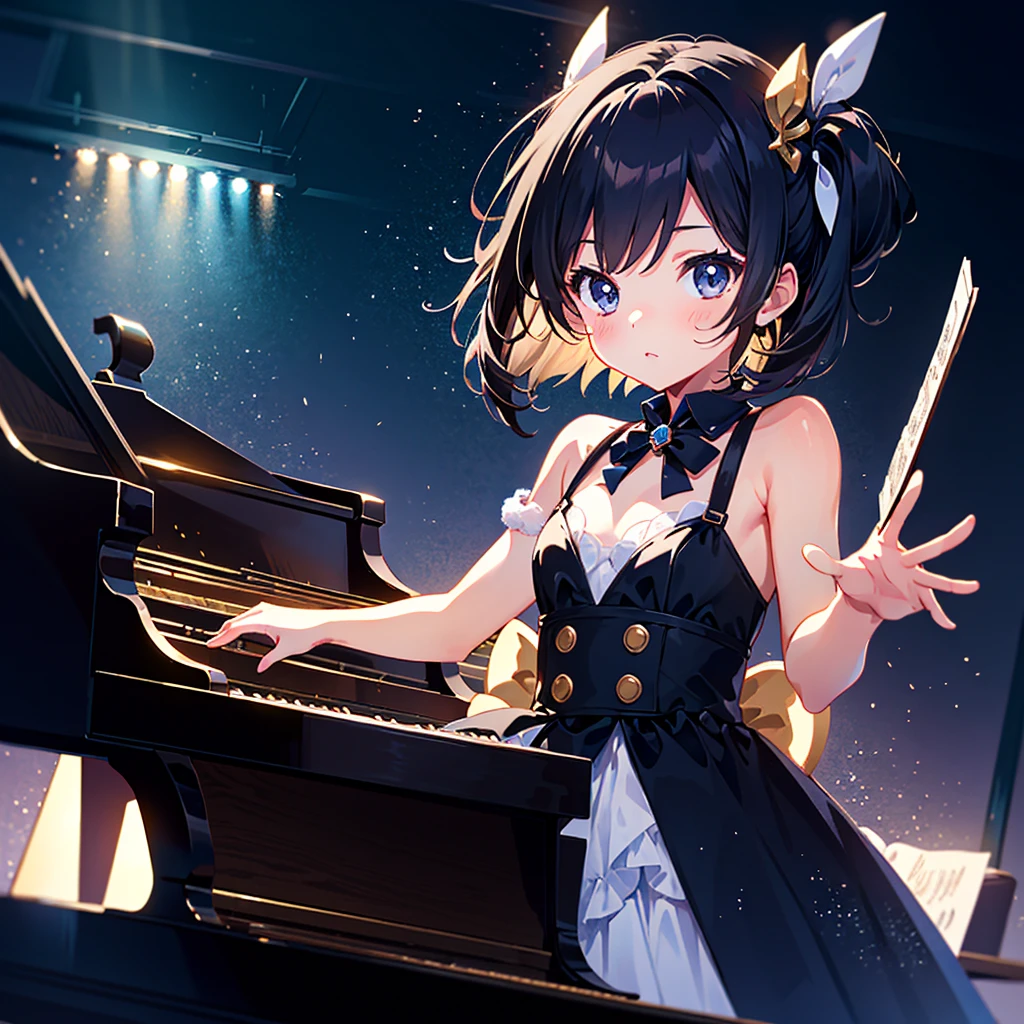 {{{Masterpiece, highest quality, high resolution background}}}, bright and beautiful atmosphere, 1 girl (7 years old, round face, baby face), small breasts, very fashionable clothes, piano recital, girl who plays the piano well , the audience was filled to capacity, and the audience erupted in a storm of applause.
"deltamon_sdXL :0.73) >Deltamon"