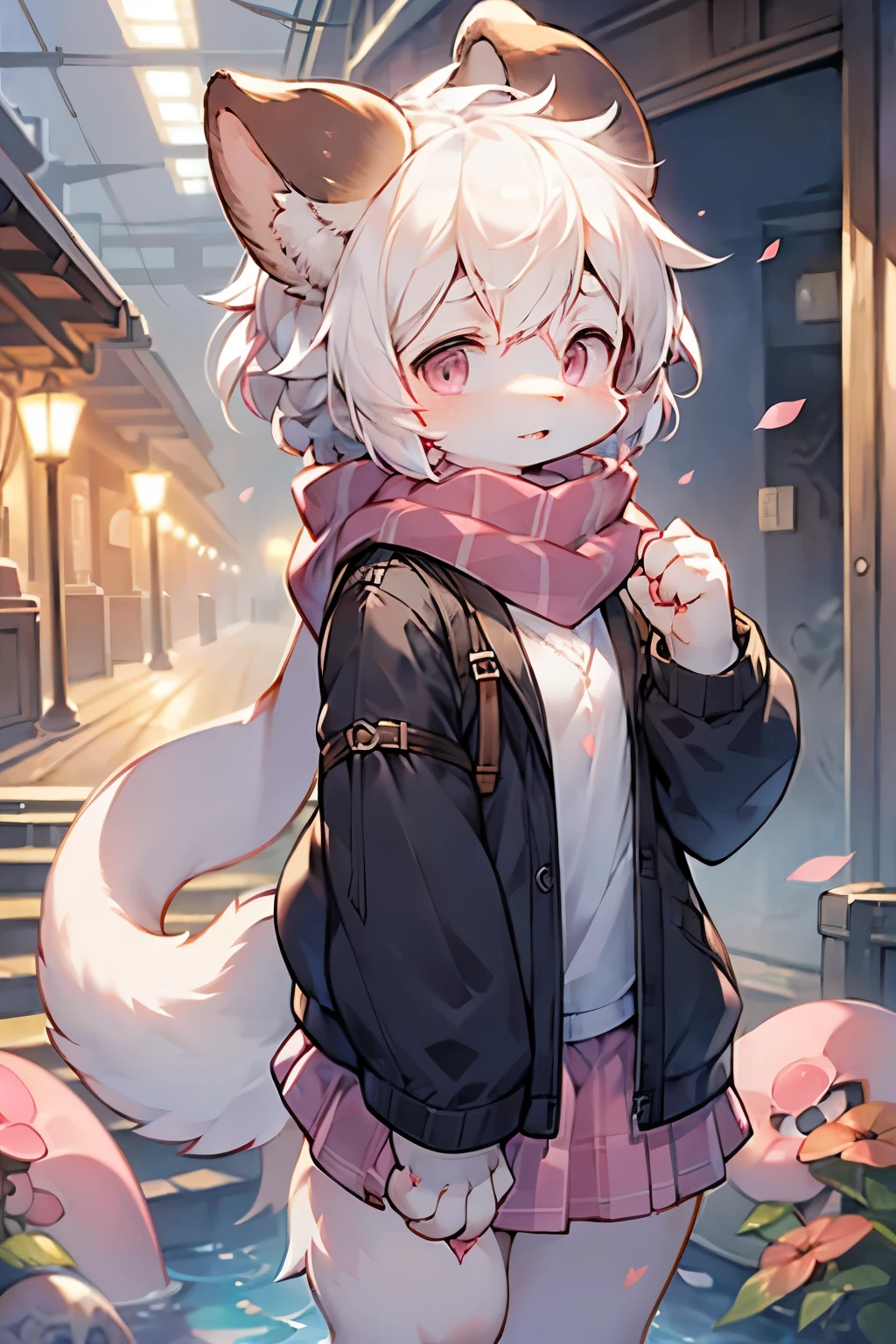 charming scene of a (furry anthro) sheeps_Baby girl says pink cherry blossoms