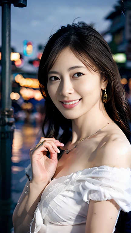(RAW shooting, Photorealistic:1.5, 8k, highest quality, masterpiece, Ultra-high resolution), Perfect dynamic composition:1.2, Modern city street corner at night, Look up at the sky:1.3, (((Typhoon heavy rain))), Highly detailed skin and facial textures:1.2, Slim office lady wet with rain:1.3, Sexy beauty:1.1, Perfect Style:1.2, beautifully、aesthetic:1.1, Fair skin, Very beautiful face, Water droplets on the skin, (Rain dripping down on my body:1.2, Wet body, Wet Hair:1.4, Wet, sheer, white lace thong), belt, (Mid-chest, Bra see-through, Chest gap), (A look of resignation, Embarrassed smile, Her facial expression when she felt intense caressing, Facial expressions when feeling happy), (Beautiful Blue Eyes, Beautiful erotic eyes:0.8), (Too erotic:0.9, Fascinating:0.9), Cowboy Shot, Shoulder bag, necklace, Earrings, bracelet, clock