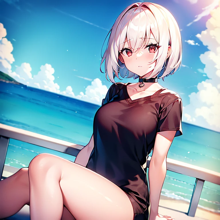(girl)(white short hair)(red eyes)(cute)(happy)4K