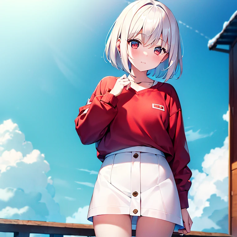 (girl)(white short hair)(red eyes)(cute)(happy)4K