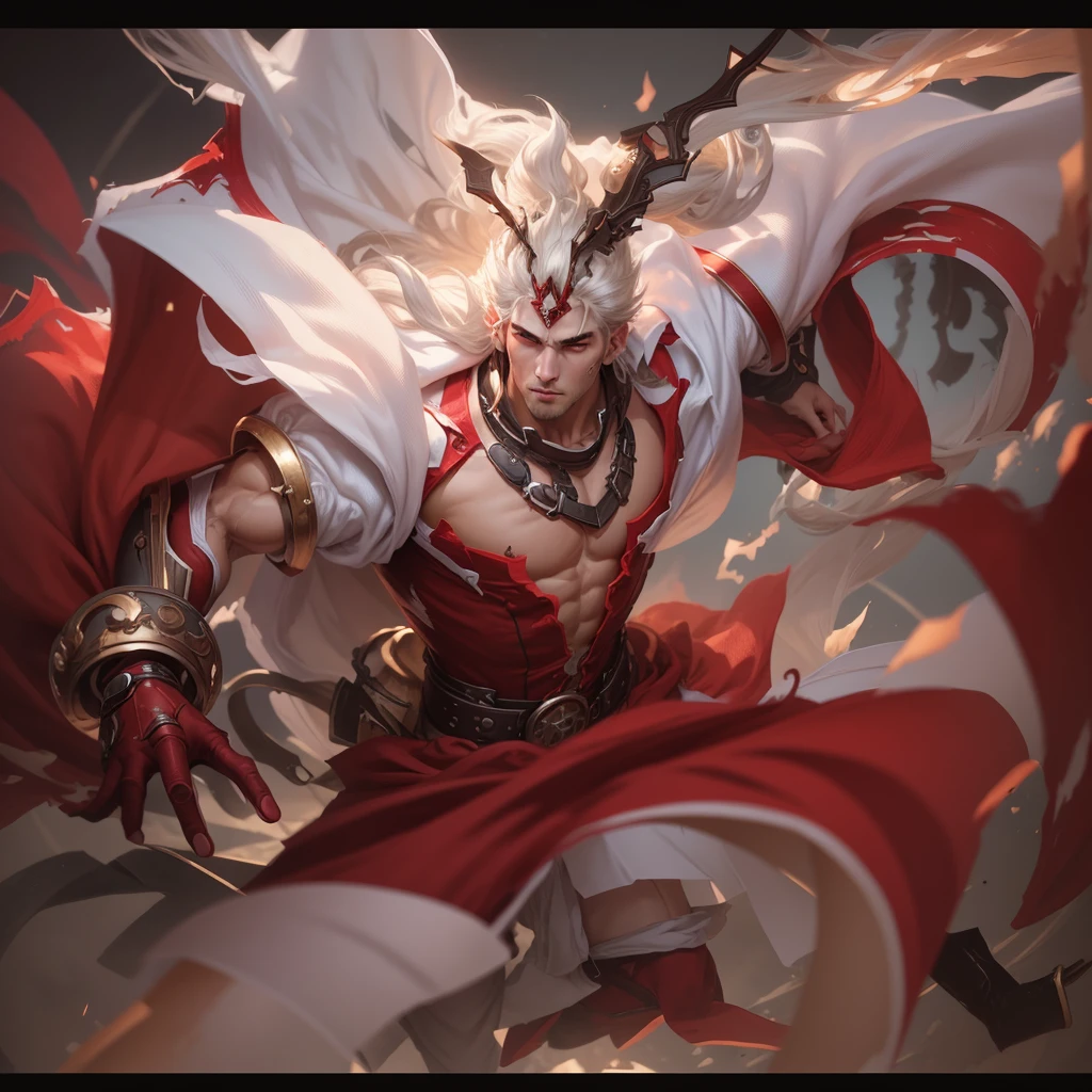 Best quality, ultra high resolution 8k, beautiful boy, manly man, very brave beautiful face, very fine face, athletic body, moving white cape, Steampunk, action pose, add cinematic effect at the end, wearing red men's underwear