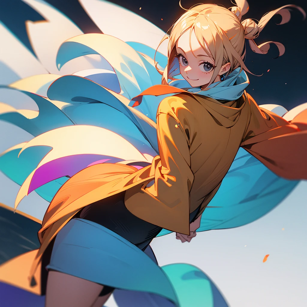 One girl, one piece,turn around,Shortcuts, smile, Simple Background,