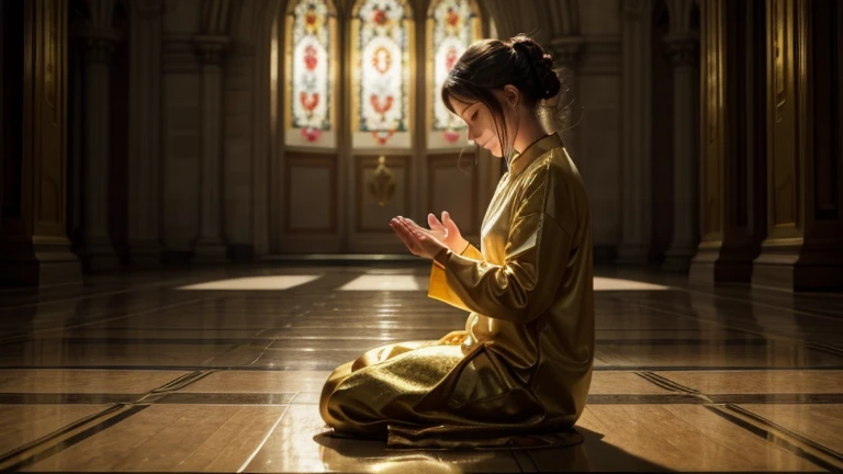 Person praying with faith with a golden light surrounding them