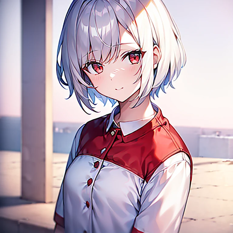 (girl)(white short hair)(red eyes)(cute)(happy)4K