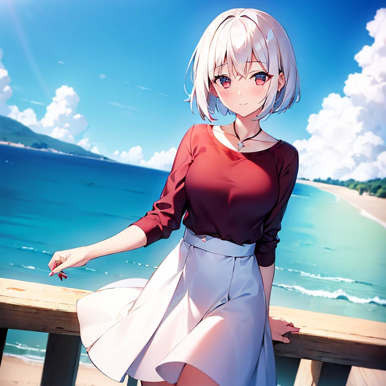 (girl)(white short hair)(red eyes)(cute)(happy)4K