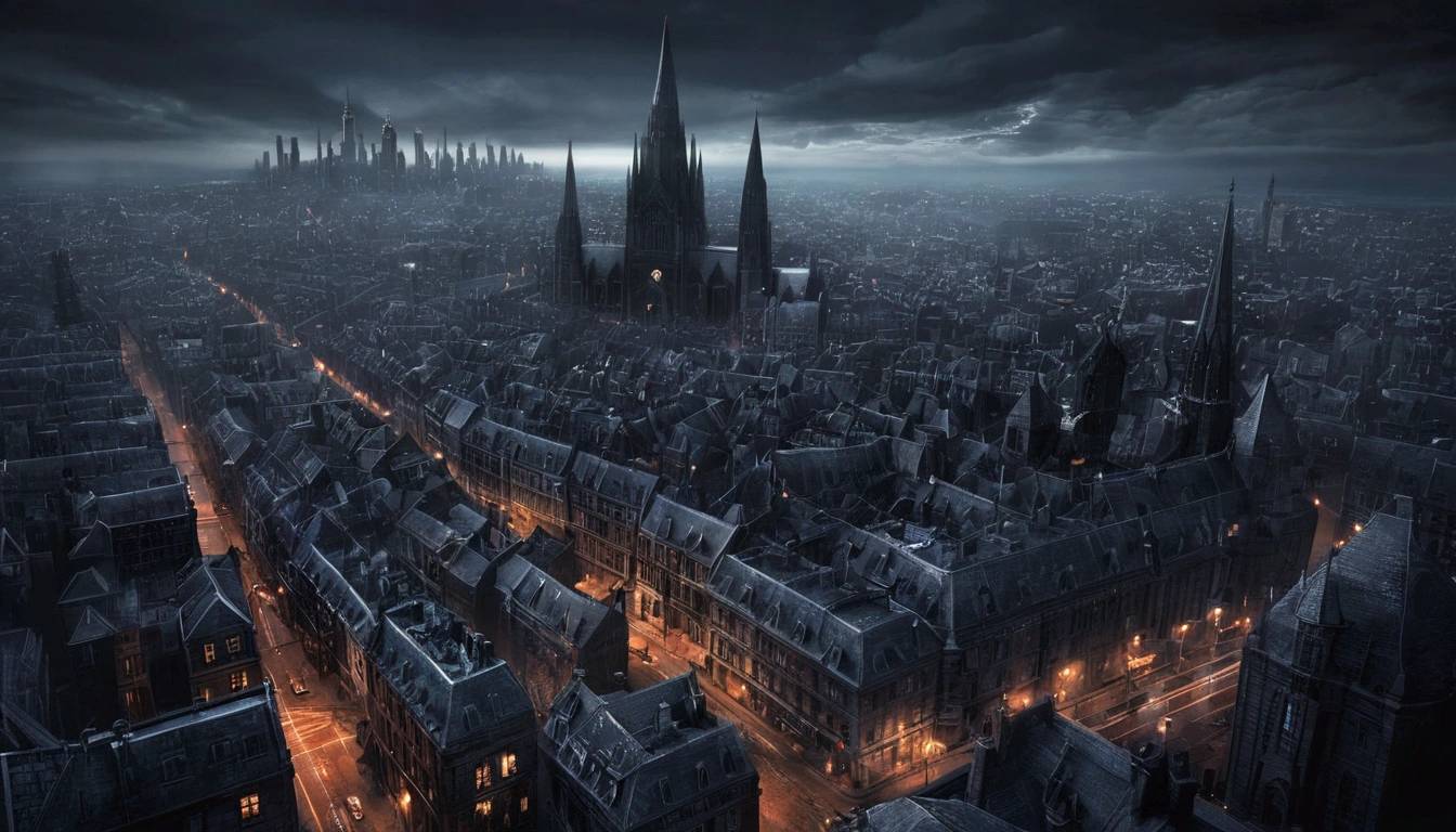 ((Best quality)), ((masterpiece)), (detailed), Заснеженный city, dark fantasy, Dark atmosphere, Gothic, Gothic style, city, большой city, metropolis