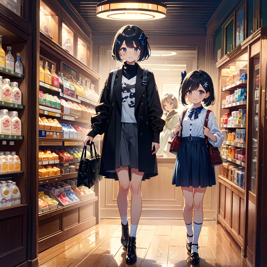 {{{Masterpiece, highest quality, high-resolution background}}}, bright and beautiful atmosphere, 1 girl (11 years old, round face, baby face), small breasts, very fashionable clothes, very expensive brand store, recommended by the clerk A girl with a very fashionable hair ornament is standing next to a girl holding a bag and smiling.
"deltamon_sdXL :0.73) >Deltamon"