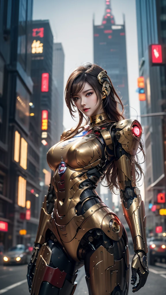 Cyborg woman in Egyptian style, Cyborg robot with an old and worn-out atmosphere is a combination of gold and silver., Oil-stained robot parts, mechanical face, fighting pose, circuits printed on the body, electrical wiring, long hair, Fusion style of machine and fantasy female warrior concept, Night view with Egyptian atmosphere, Nighttime