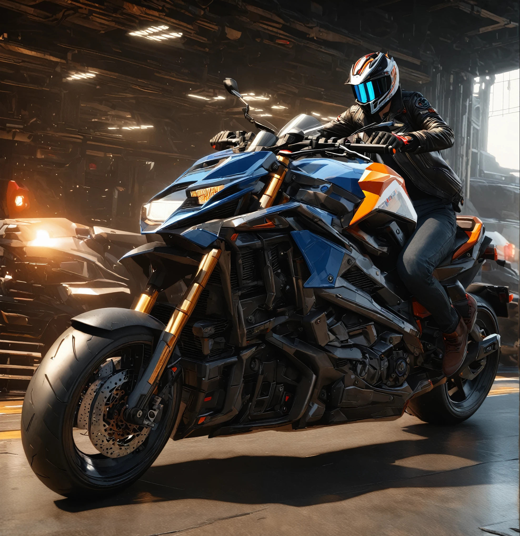 arafed motorcycle rider in a black leather jacket and helmet riding a motorcycle, riding a futuristic motorcycle, 坐在赛博朋克motorcycle上, daniel maidman octane rendering, photo realistic octane render, motorcycle, futuristic motorcycle, Octane rendering - N6, Realistically detailed octane rendering, Portraits, final octane render, 8k Octane comprehensive rendering, 8k Octane Rendering, 8 k octane render