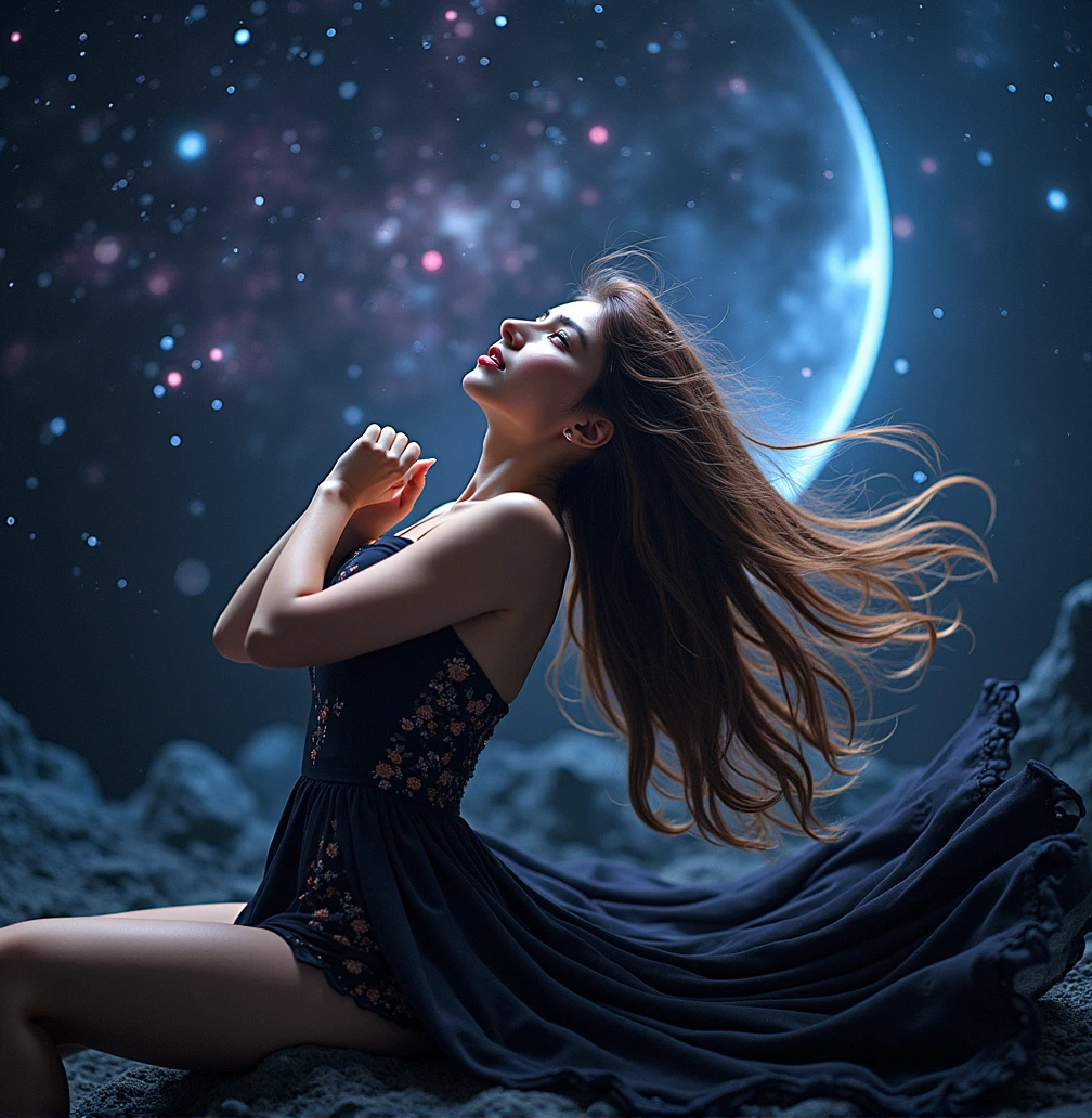 (Top Image qualIty、top-qualIty、Top resolutIon、hyper realIstIc photography、Full body photo、​masterpIece、）A beautiful woman with long hair floating in space