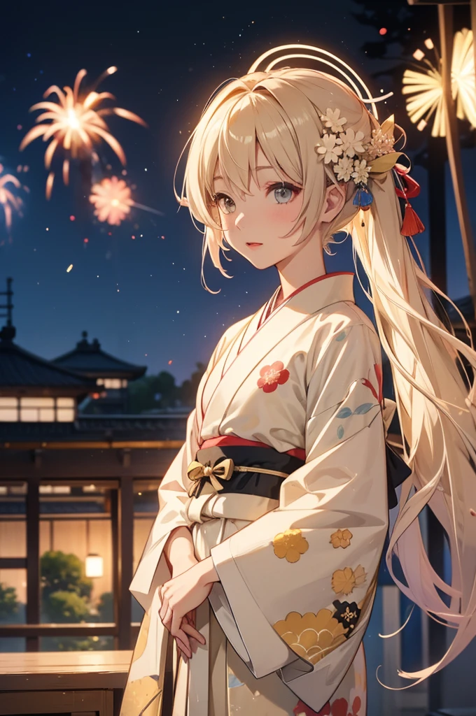 Takanashi hoshino kimono firework  niggt beige colored hair 