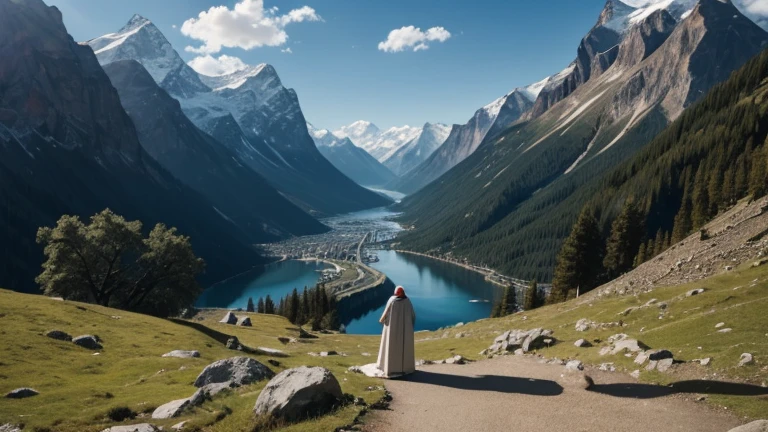 Moses of the ten commandments preaching in the middle of the mountains