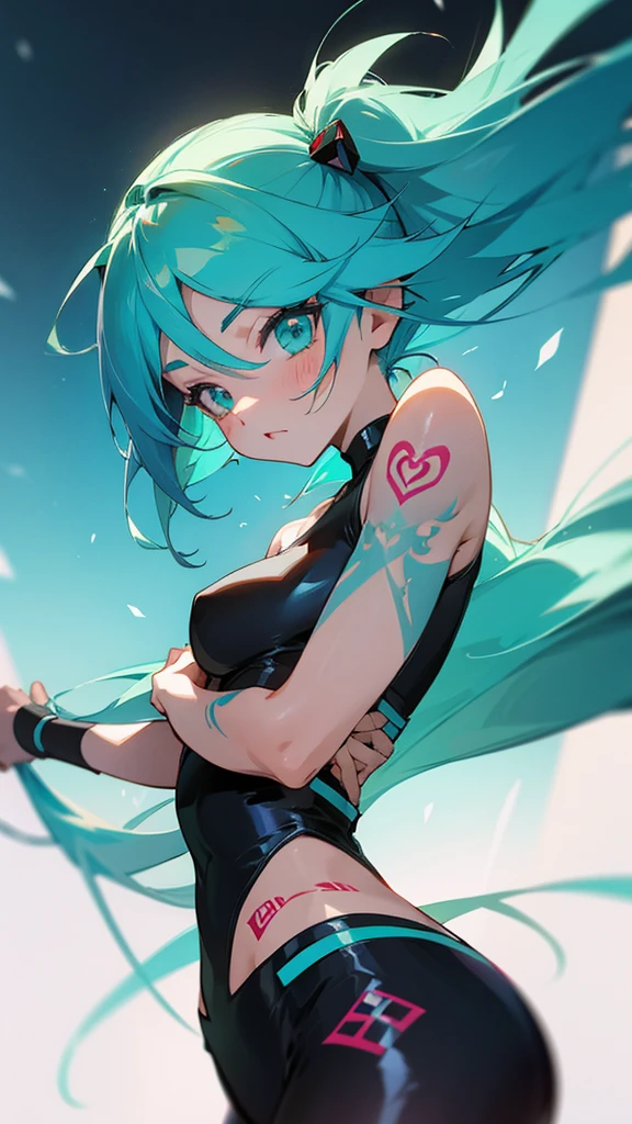 Turquoise hair anime girl with tattoo 