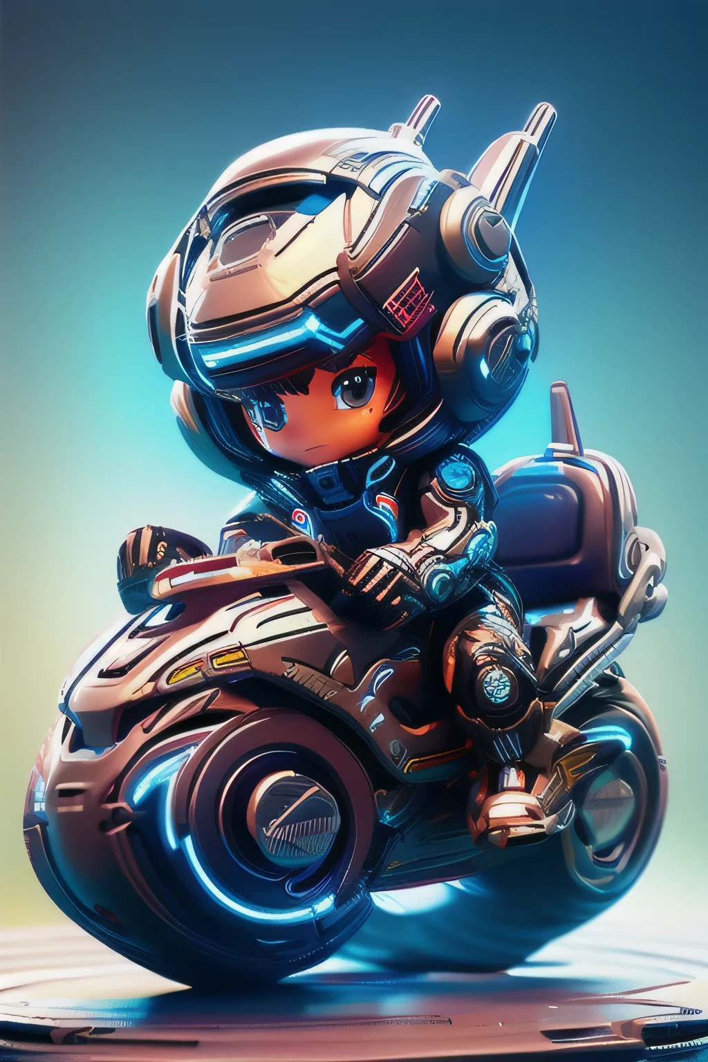 chibi girl riding a robotic orca with mechanical parts and gears, mechanic cyber armor, futuristic