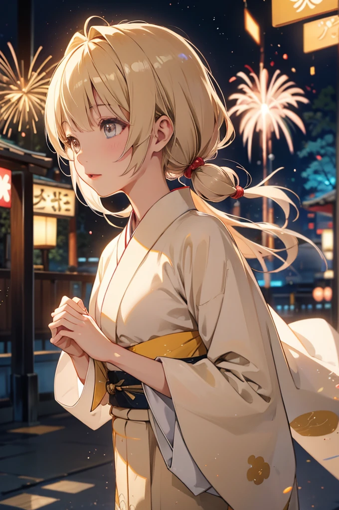 Takanashi hoshino kimono firework  niggt beige colored hair 