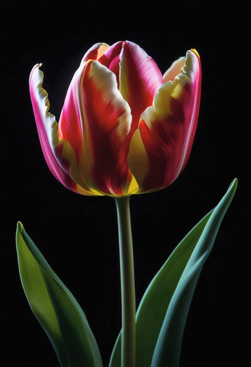 (Tulip:1.2), lmmerse yourself in the neon-lit, retro-futuristic garden in Retro Cyberpunk Visions, where the bright contrasts with the rough, forming a nostalgic yet futuristic scene, RAW photo, color graded, captivating chiaroscuro, dynamic movement, full body, (special effects:0.1), award-winning, cinematic still, emotional, vignette, dynamic, vivid, (masterpiece, best quality, photorealistic, Professional, perfect composition, very aesthetic, absurdres, ultra-detailed, intricate details:1.3)