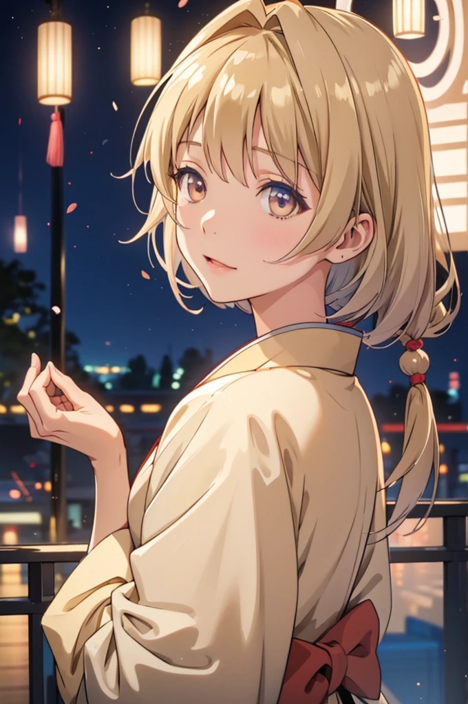 Takanashi hoshino kimono firework  niggt beige colored hair 