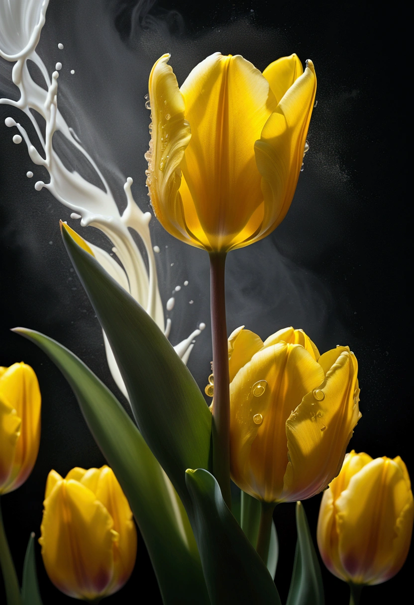 (Tulip:1.2), lmmerse yourself in the neon-lit, retro-futuristic garden in Retro Cyberpunk Visions, where the bright contrasts with the rough, forming a nostalgic yet futuristic scene, RAW photo, color graded, captivating chiaroscuro, dynamic movement, full body, (special effects:0.1), award-winning, cinematic still, emotional, vignette, dynamic, vivid, (masterpiece, best quality, photorealistic, Professional, perfect composition, very aesthetic, absurdres, ultra-detailed, intricate details:1.3)