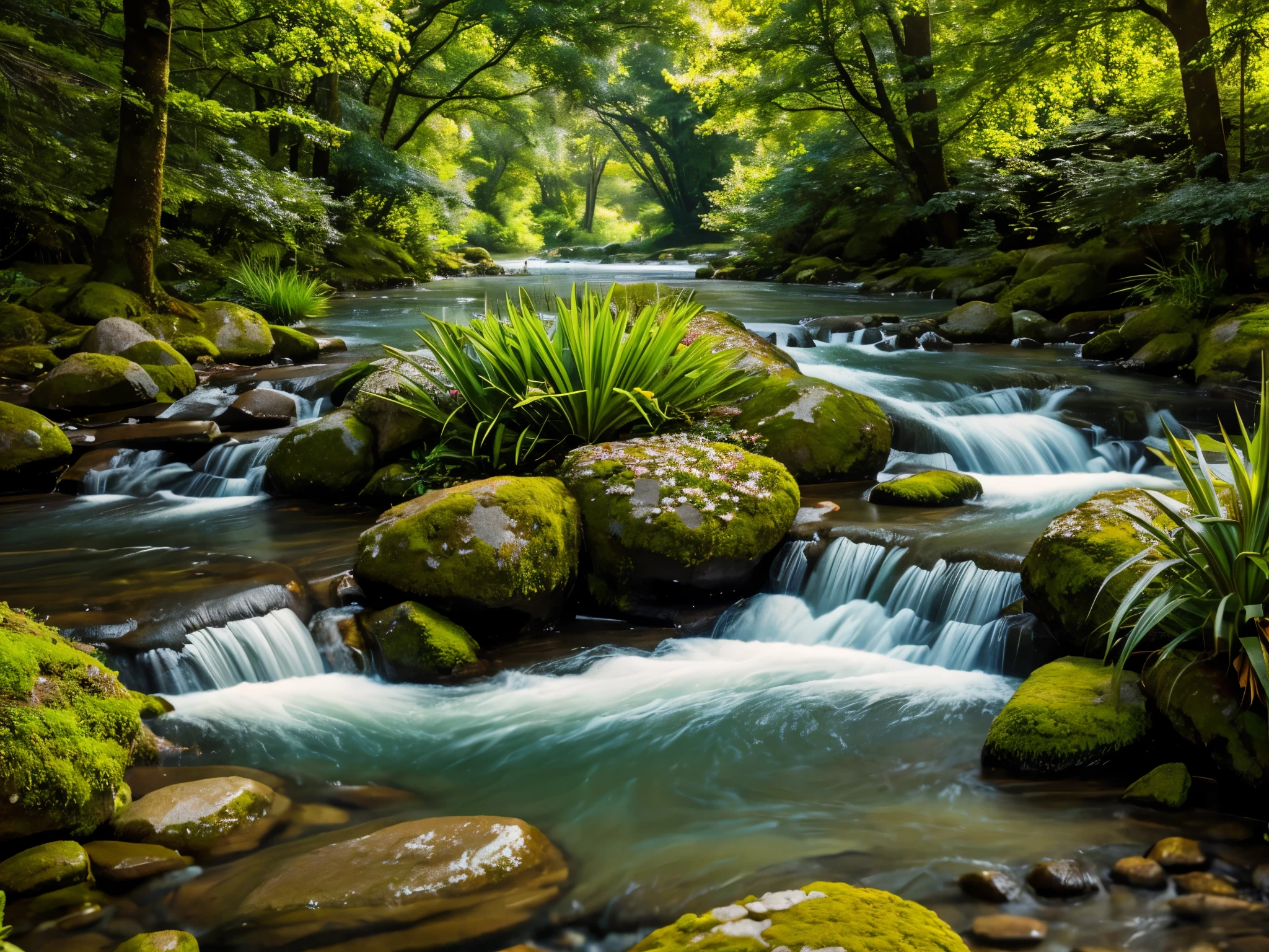 Please create and image of a beautiful garden of Eden with rivers flowing through: "masterpiece,Best Quality ,Ultra detail, high resolution, hight resolution,4K,Portrait in 4K,8k,8k Portrait,Unity 8k Wallpaper ,extremely details CG,Realistic,Raw photo ,real river and lush vegetation of the garden of Eden, a portrait photo of,Photorealistic,Detailed, increase image to 4048*4048 resolution. Create hyper-realistic highly detailed lifelike image," large flowing river with vegetation on both side.