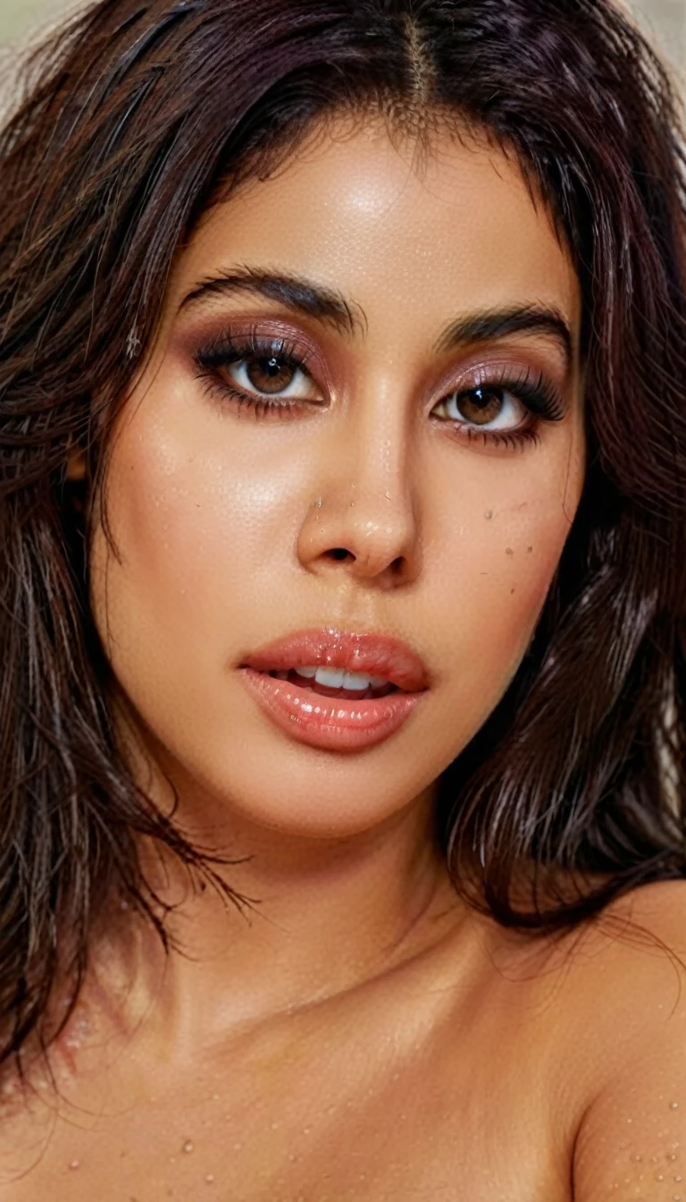 RAW half body close up,janhvi kapoor, Best quality, high resolution, Masterpiece: 1.3), (perfect eyes),Beautiful woman, high resolution,Stunning indian ancient princess in bikini , Soft smile, short dark hair, Beautiful indian woman wearing less clothes, high resolution, 4k, HDR, photorealistic, realistic, sweaty skin, thin face, big breasts, perfect makeup up, big eyes, glossy lips, perfect nose, smile soft, thick sexy body, wet body, ((( surrealisme))), full_body_shot, dramatic, rays of light, volumetric lighting, detailed face, very detailed, curvy shape