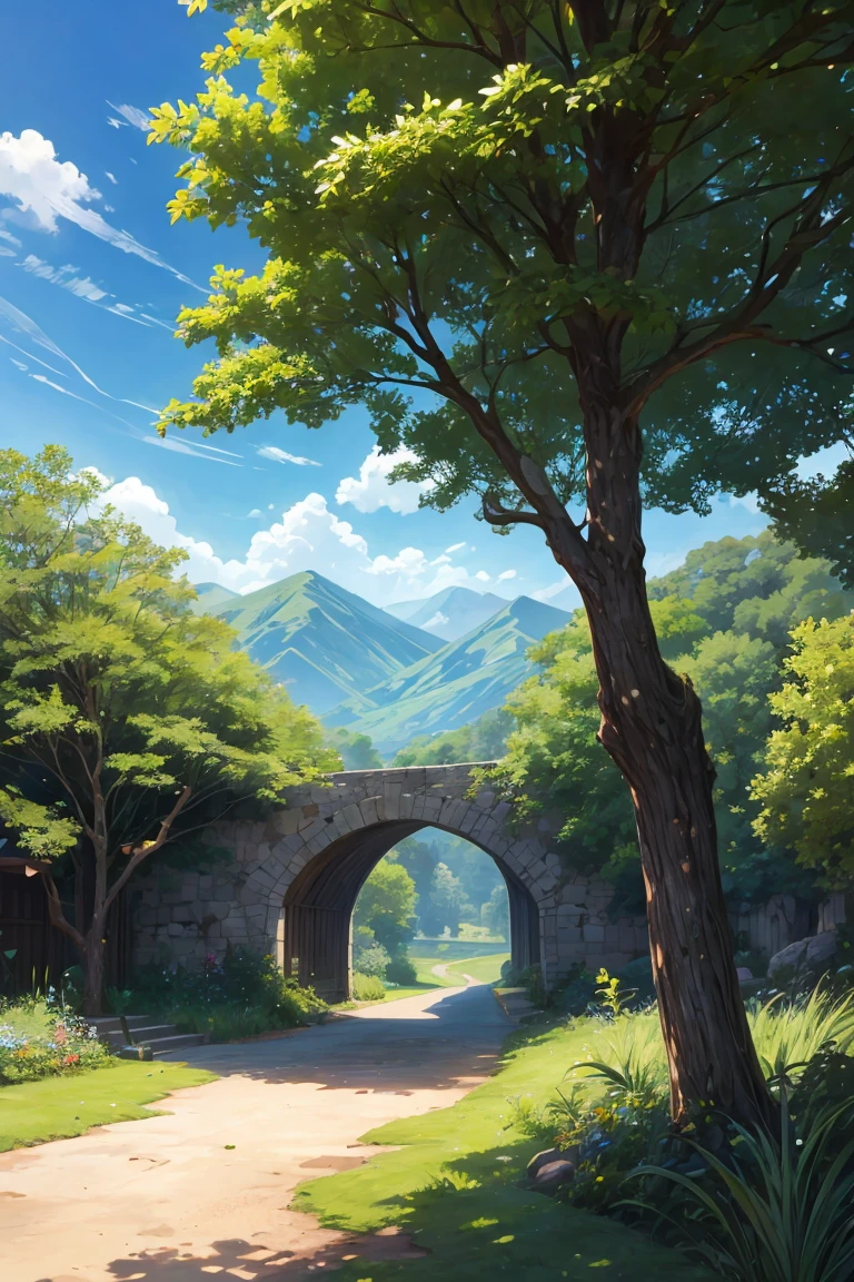 A natural Landscape with beautiful greenery in Midjourney manga style 