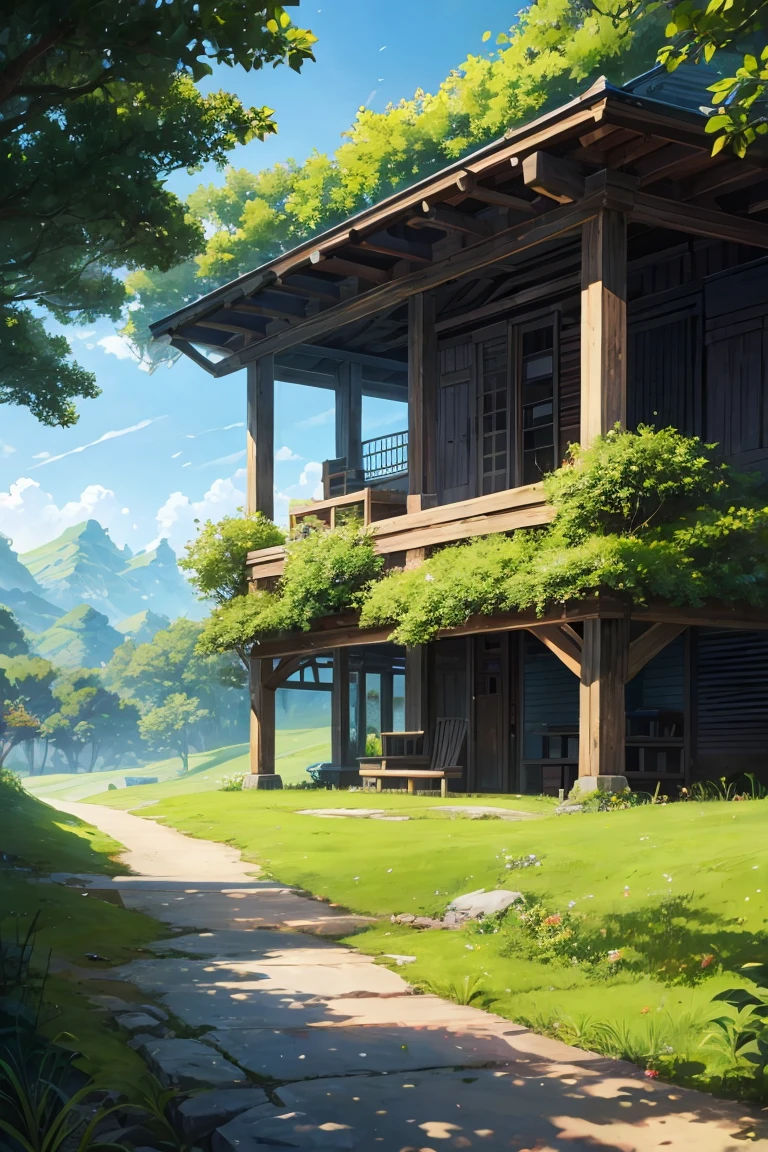 A natural Landscape with beautiful greenery in Midjourney manga style 