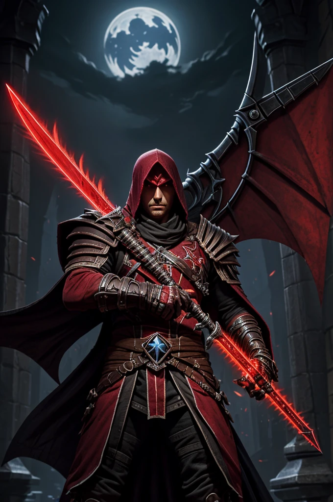 D&D 5e Starborn, with hexblade scythe. Red glow eminating from his eyes. Inspired by Darksiders 2