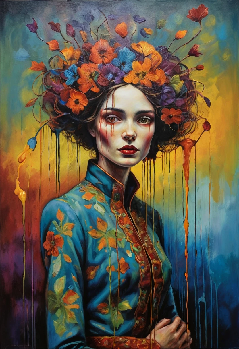 (Artistic Masterpiece of Romantic Life) ( (Themed Art of Life) ( (Conceptual Art) (NFT Exclusive) (Fauvism Work) ()”) Where visual poetry transcends traditional boundaries and embraces the dynamic interplay between creativity and technology Takes),dripping paint,darkart,style, in the style of esao andrews