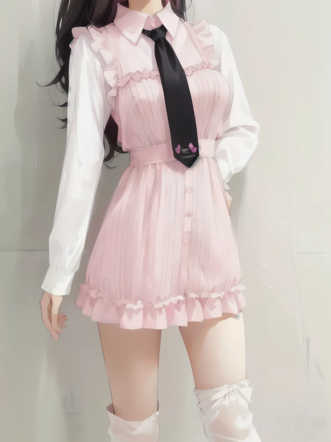 a close up of a woman wearing a pink dress and a black tie, ((pink)), pink clothes, y 2 k style, y2k style, cute dress, pink dress, ulzzang, (pink colors), wearing a pink dress, preppy style, kawaii style, cute casual streetwear, pink girl, lovely and cute, cute kawaii girl