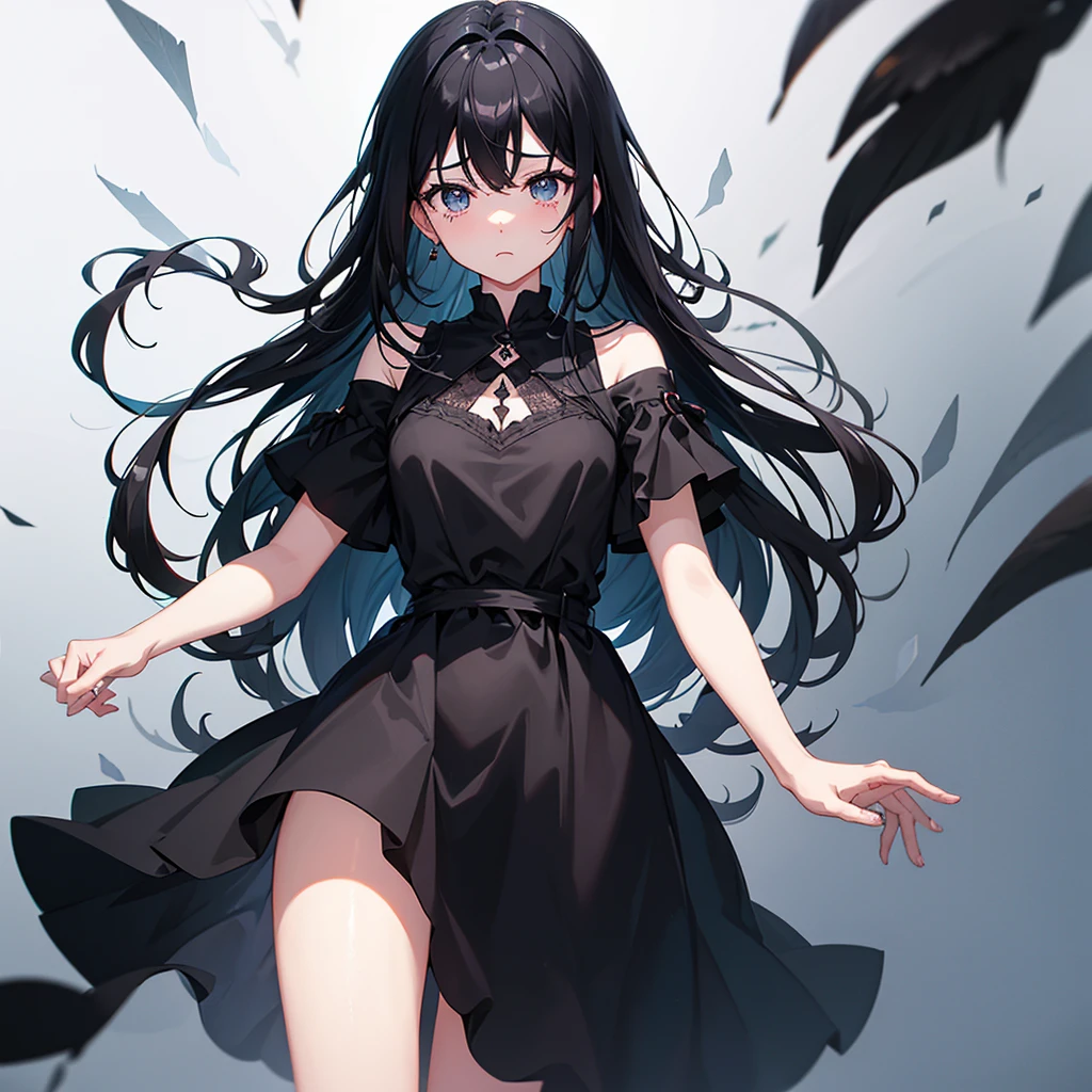 Are depressed、Sick illustration、Girl、Black Hair、My eyes are watery and I turn off the light、No light in my eyes、Sad and painful feelings、Wearing a black dress、一人のGirl、Black background