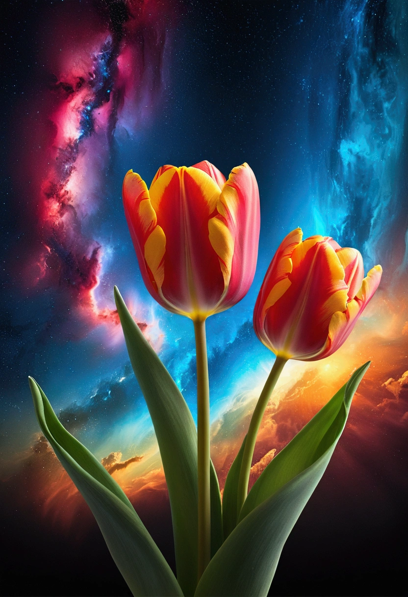 (Tulip:1.2), in Solar Sanctuary, standing beneath a sky filled with swirling colorful clouds of solar plasma and colorful streams of charged particles from the sun, RAW photo, color graded, captivating chiaroscuro, dynamic movement, full body, (special effects:0.1), award-winning, cinematic still, emotional, dynamic, vivid, (masterpiece, best quality, photorealistic, Professional, perfect composition, very aesthetic, absurdres, ultra-detailed, intricate details:1.3)