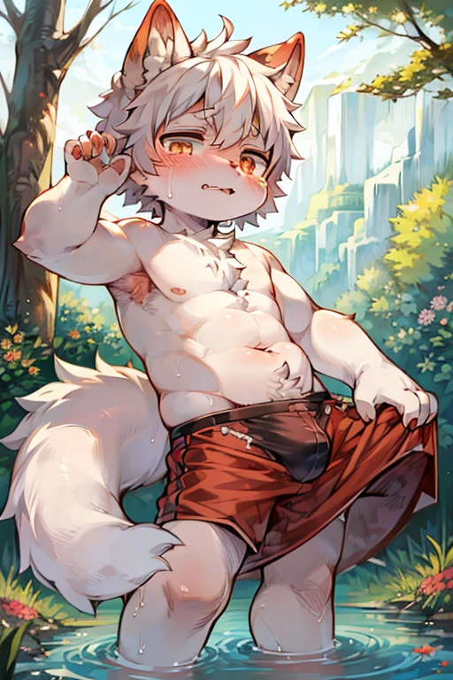 masterpiece, high quality, abstract res, number(artwork), From dagasi, Yes, Seizan, (Flower Charcoalo, fluffy fur, character focus:1.1), Flower Charcoalo male cat, short hair, portrait, Bright eyes, panoramic, character focus, (Detailed background:0.7), solo, hairy, hairy male, Male focus, time's masterpiece, high quality, abstract res, number(artwork), From dagasi, Yes, Seizan, (Flower Charcoalo, fluffy fur, character focus:1.1), Human male wolf, Bright eyes, panoramic, character focus, (Detailed background:0.6), solo, hairy, hairy male, Male focus, Flower Charcoal, (full-body hairy, hairy tail) fur, A five-year-old boy, cute, Hip bulge, Toddler, Blood-red pupils, A tail with a white tip, The ends of the limbs are white, cute paw pads, Claw, cute boys, The ear tips are white, Big hairy ears, hairy big tail, Reasonable composition, Pale gray hair, Naked, In the woods, Extremely fine water, Dirty Diaper, Slightly reddened, Dress coolly, golden short hair, Thin children, White hair, cute children, cute little adventurer, Be open-minded, Ultra-clear, Crying, (Peeing), (Pooping)