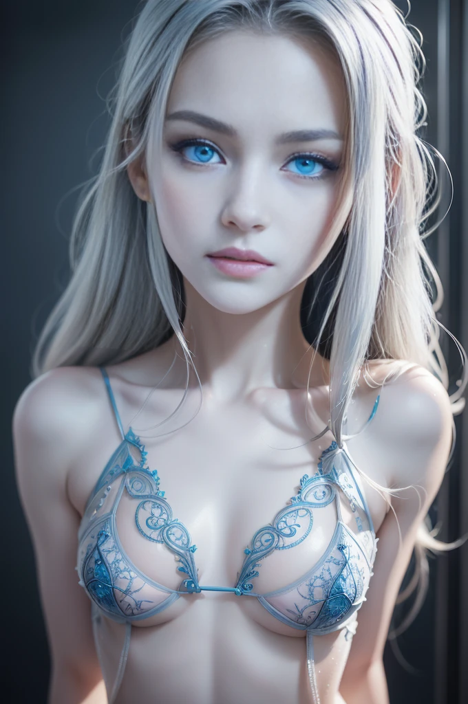 (full body shot:1.2), (extremely intricate:1.3), (photorealistic:1.4), hyper-detailed wet sheer outfit, low-rise string, (sensual pose), full body shot of beautiful white-haired 18 year old girl, (intricate, sheer, transparent, translucent, (no clothes:1.2)), intricate, sexy lips, small breasts, flat chest, beautifull, cute, pretty, perfectly proportion body, perfect framing, sharp gray eyes, supermodel face, detailed face, shy, pale white skin, highly detailed, digital hyperrealistic photography, hyperrealistic photography filigree, shyness, most beautyfull face, (masterpiece, sidelighting, (finely detailed beautifull blue eyes: 1.2)),