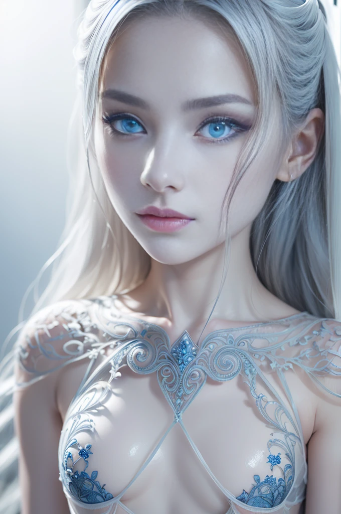 (full body shot:1.2), (extremely intricate:1.3), (photorealistic:1.4), hyper-detailed wet sheer outfit, low-rise string, (sensual pose), full body shot of beautiful white-haired 18 year old girl, (intricate, sheer, transparent, translucent, (no clothes:1.2)), intricate, sexy lips, small breasts, flat chest, beautifull, cute, pretty, perfectly proportion body, perfect framing, sharp gray eyes, supermodel face, detailed face, shy, pale white skin, highly detailed, digital hyperrealistic photography, hyperrealistic photography filigree, shyness, most beautyfull face, (masterpiece, sidelighting, (finely detailed beautifull blue eyes: 1.2)),