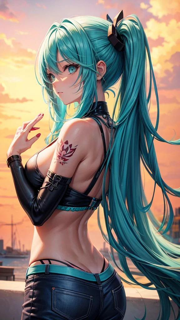 Turquoise hair anime girl with tattoo
