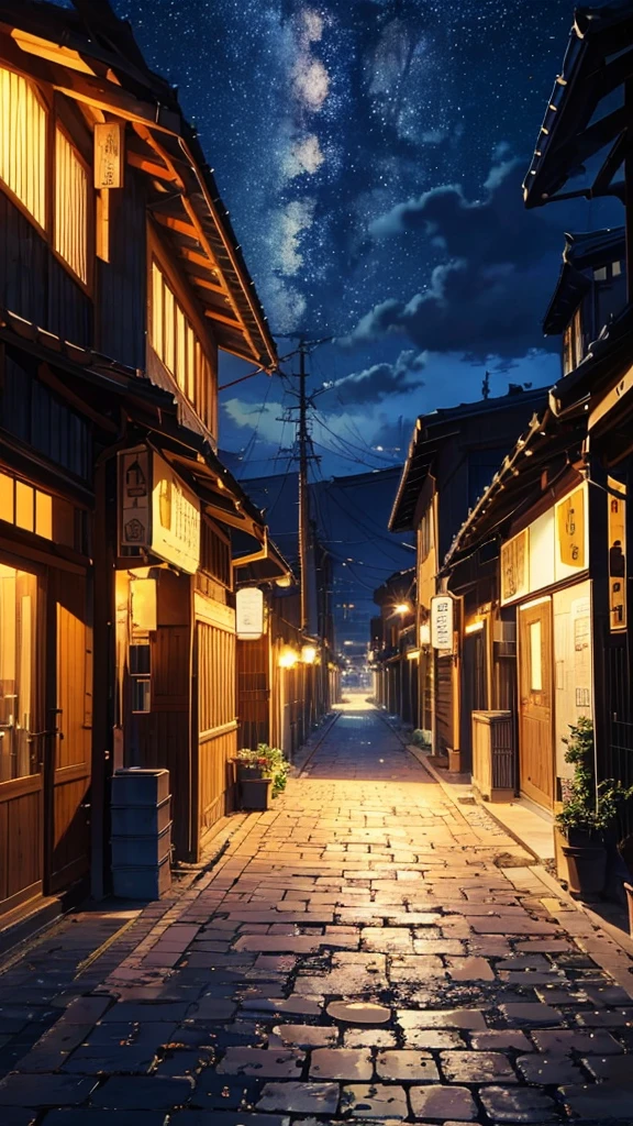 Octane, null, star (null), scenery, starnull, dawn, One girl, 夜null, alone, Outdoor, building, cloud, milky way, wood, Long Hair, city, silhouette, cityscape,Asahi,Start of the day, give clear detail, the background must stunning, the environment should be bigger than character.