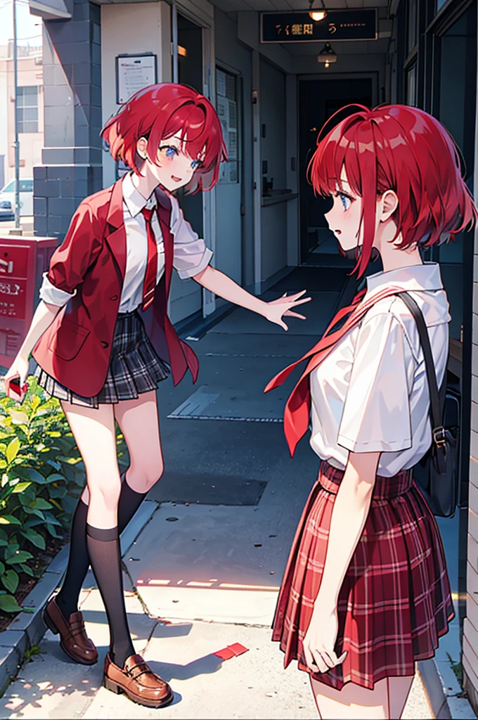 High school girls, cute,Admission,Red hair,Short Hair,